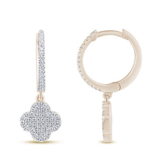 SPECIAL! .16ct G SI 14K Yellow Gold Diamond Clover Dangling Hoop Earrings