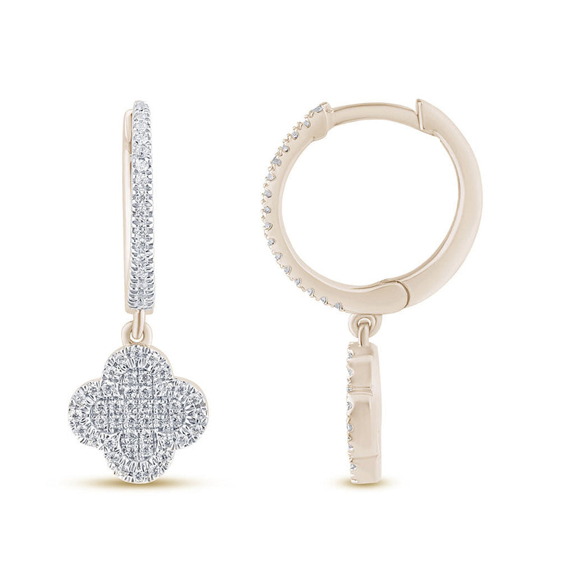 SPECIAL! .16ct G SI 14K Yellow Gold Diamond Clover Dangling Hoop Earrings