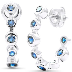 SPECIAL! 1.23ct G SI 14K White Gold Diamond & Blue Sapphire Gemstones J Hoop Earrings