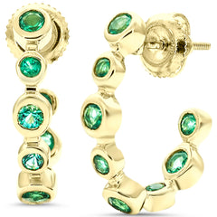 SPECIAL! .86ct G SI 14K Yellow Gold Diamond & Emerald Gemstones J Hoop Earrings