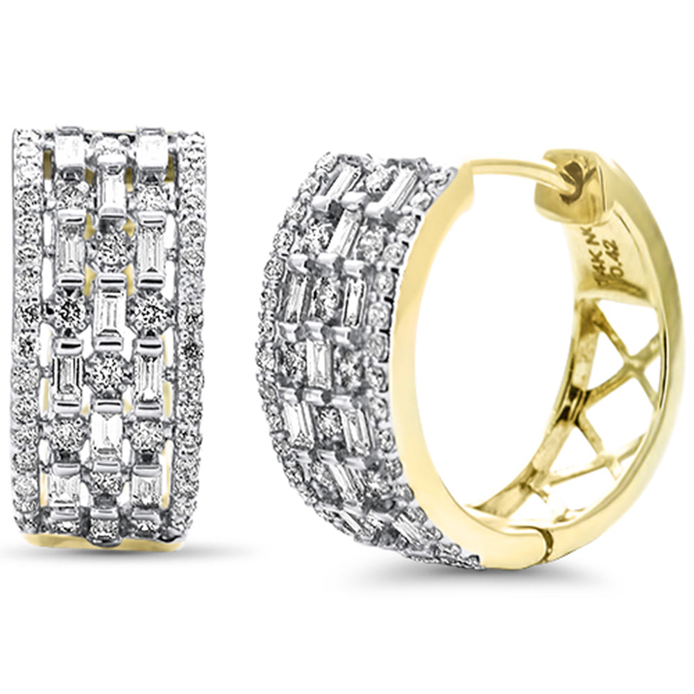 SPECIAL! .84ct G SI 14 Yellow Gold Round & Baguette Diamonds Hoop Earrings