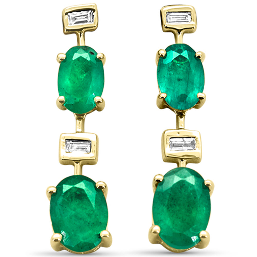 SPECIAL! 2.29ct G SI 14K Yellow Gold Diamond & Emerald Gemstones Drop Earrings