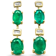 SPECIAL! 2.29ct G SI 14K Yellow Gold Diamond & Emerald Gemstones Drop Earrings