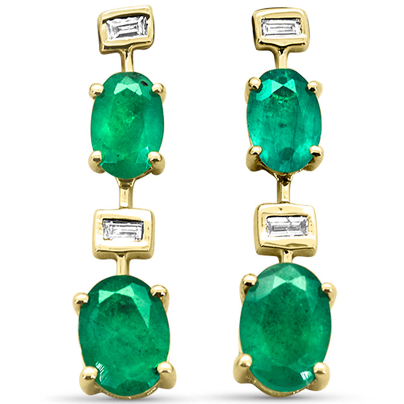 SPECIAL! 2.29ct G SI 14K Yellow Gold Diamond & Emerald Gemstones Drop Earrings