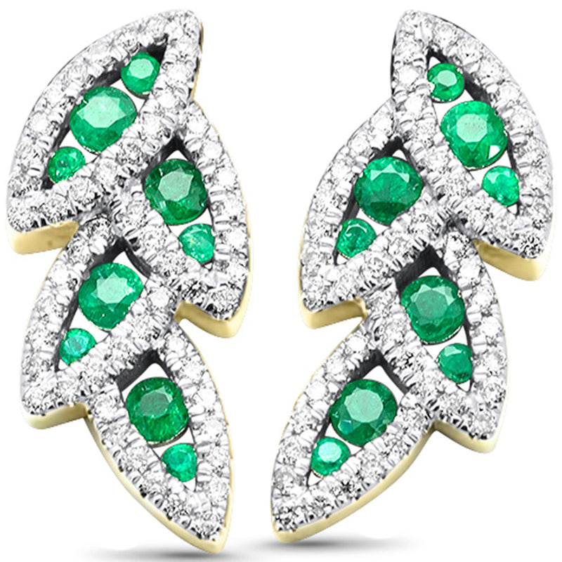 SPECIAL! 1.17ct G SI 14K Yellow Gold Diamond & Emerald Gemstones Drop Earrings