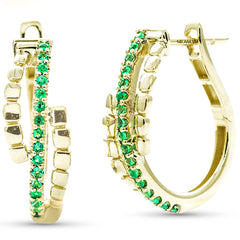 SPECIAL! .18ct G SI 14K Yellow Gold Diamond & Emerald Gemstones Hoop Earrings