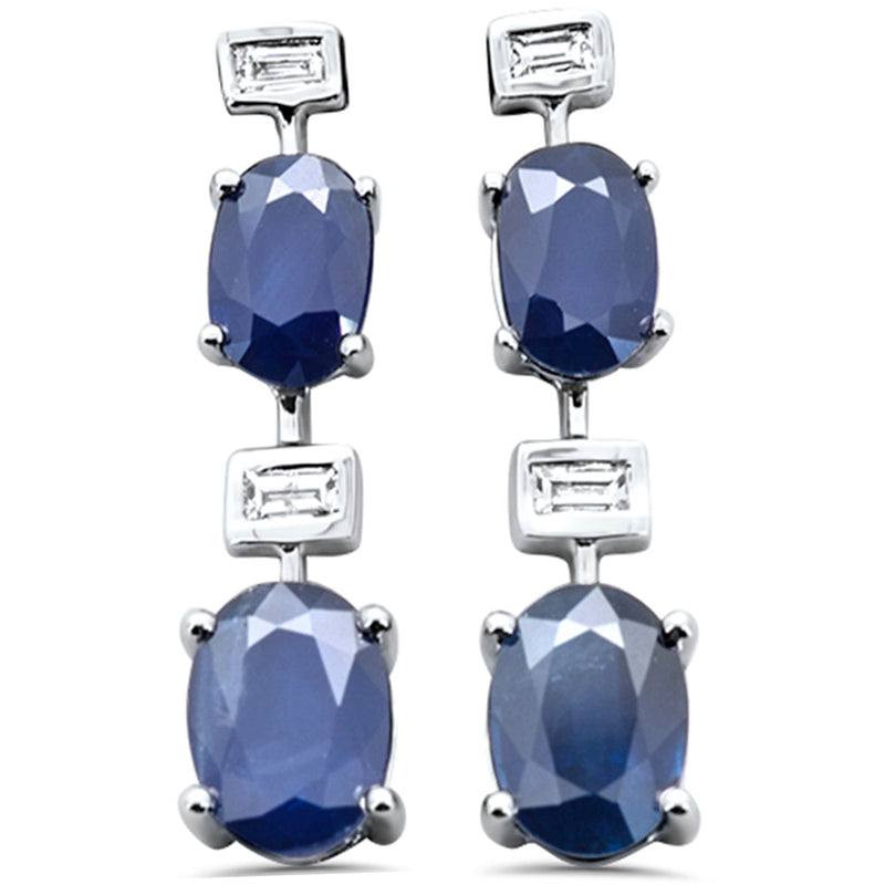 SPECIAL! 3.20ct G SI 14K White Gold Diamond & Blue Sapphire Gemstones Drop Earrings