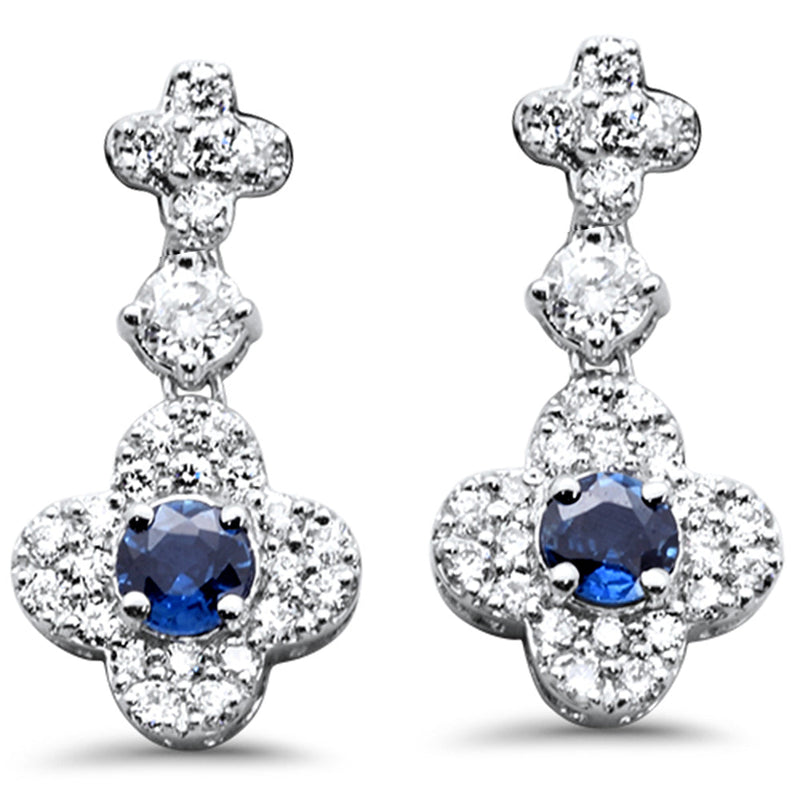 SPECIAL!.55ct G SI 14K White Gold Diamond & Blue Sapphire Gemstones Drop Flower Earrings