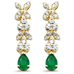 SPECIAL! .51ct G SI 14K Yellow Gold Diamond & Emerald Gemstone Drop Earrings