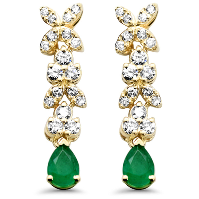 SPECIAL! .51ct G SI 14K Yellow Gold Diamond & Emerald Gemstone Drop Earrings