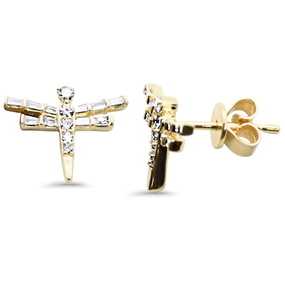 SPECIAL! .23ct G SI 14K Yellow Gold Round & Baguette Diamond Dragonfly Earrings
