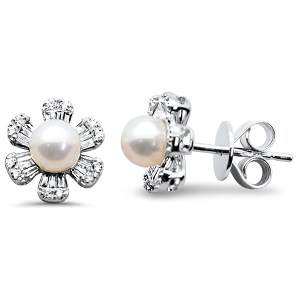 SPECIAL! .34ct G SI 14K White Gold Diamond & Pearl Flower Earrings