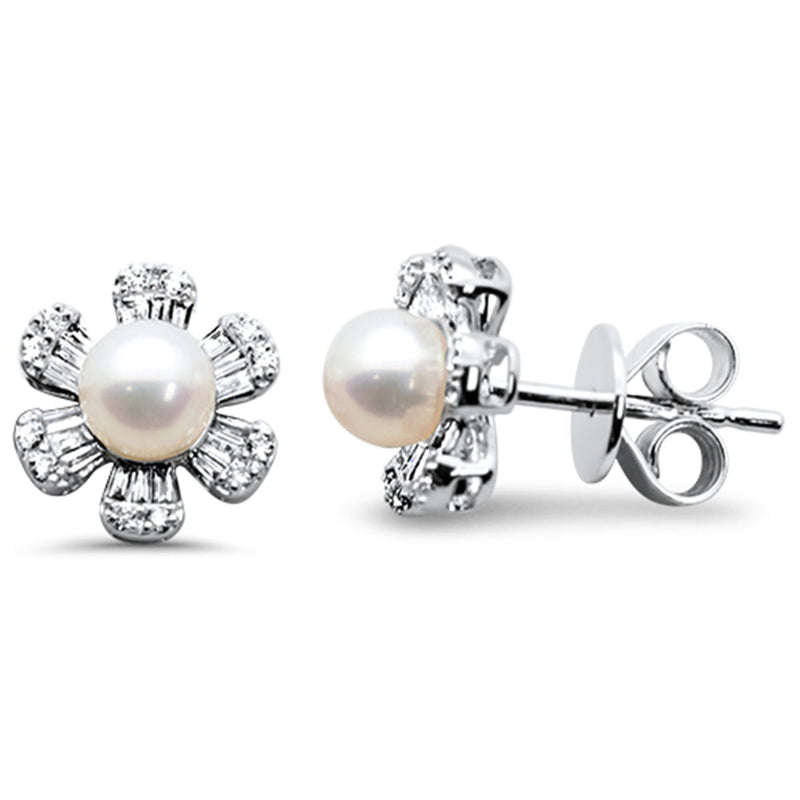 SPECIAL! .34ct G SI 14K White Gold Diamond & Pearl Flower Earrings