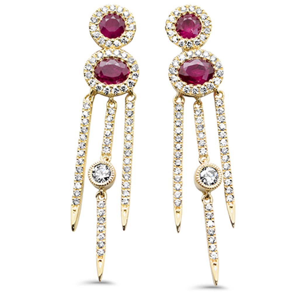 SPECIAL! 1.12ct G SI 14K Yellow Gold Unique Diamond & Ruby Gemstones Drop Earrings