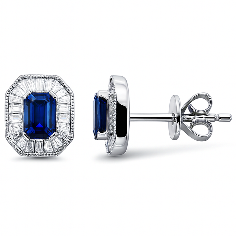 SPECIAL! 0.95ct G SI 14K White Gold Diamond & Blue Sapphire Gemstone Earrings