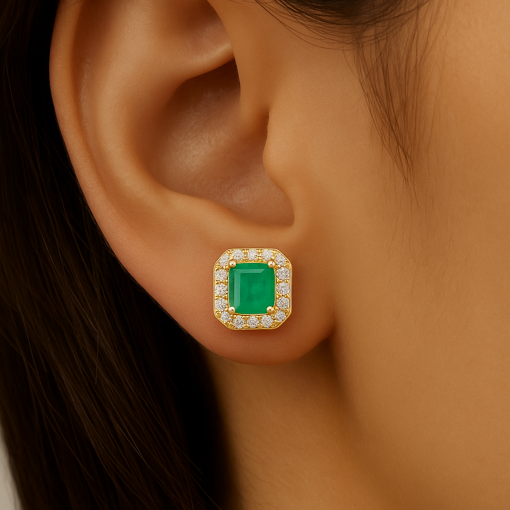 SPECIAL!.50ct G SI 14K Yellow Gold Diamond & Emerald Gemstone Stud Earrings