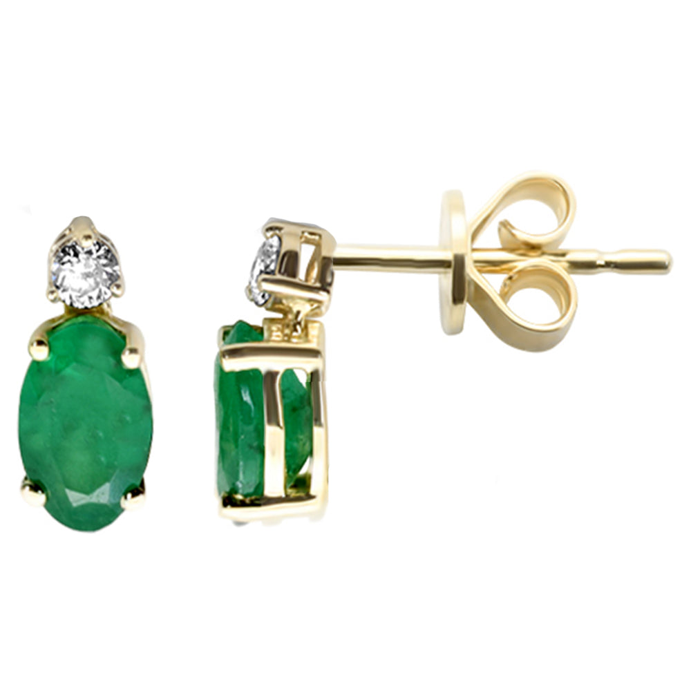 .85ct G SI 14K Yellow Gold Diamond & Emerald Gemstones Earrings