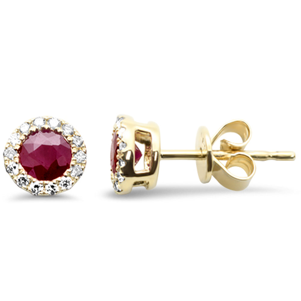 SPECIAL!.76ct G SI 14K Yellow Gold Diamond & Ruby Gemstone Stud Earrings