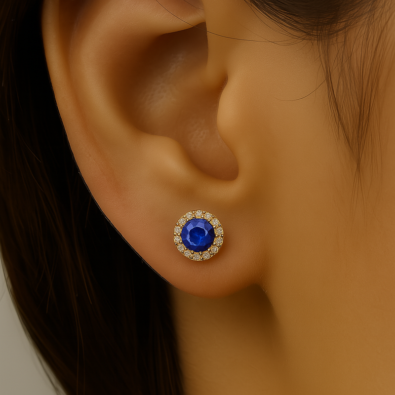 SPECIAL! .87ct G SI 14K Yellow Gold Diamond & Blue Sapphire Gemstone Stud Earrings