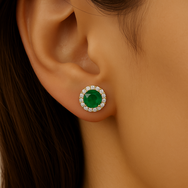 SPECIAL! .60ct G SI 14K Yellow Gold Diamond & Emerald Gemstone Earrings