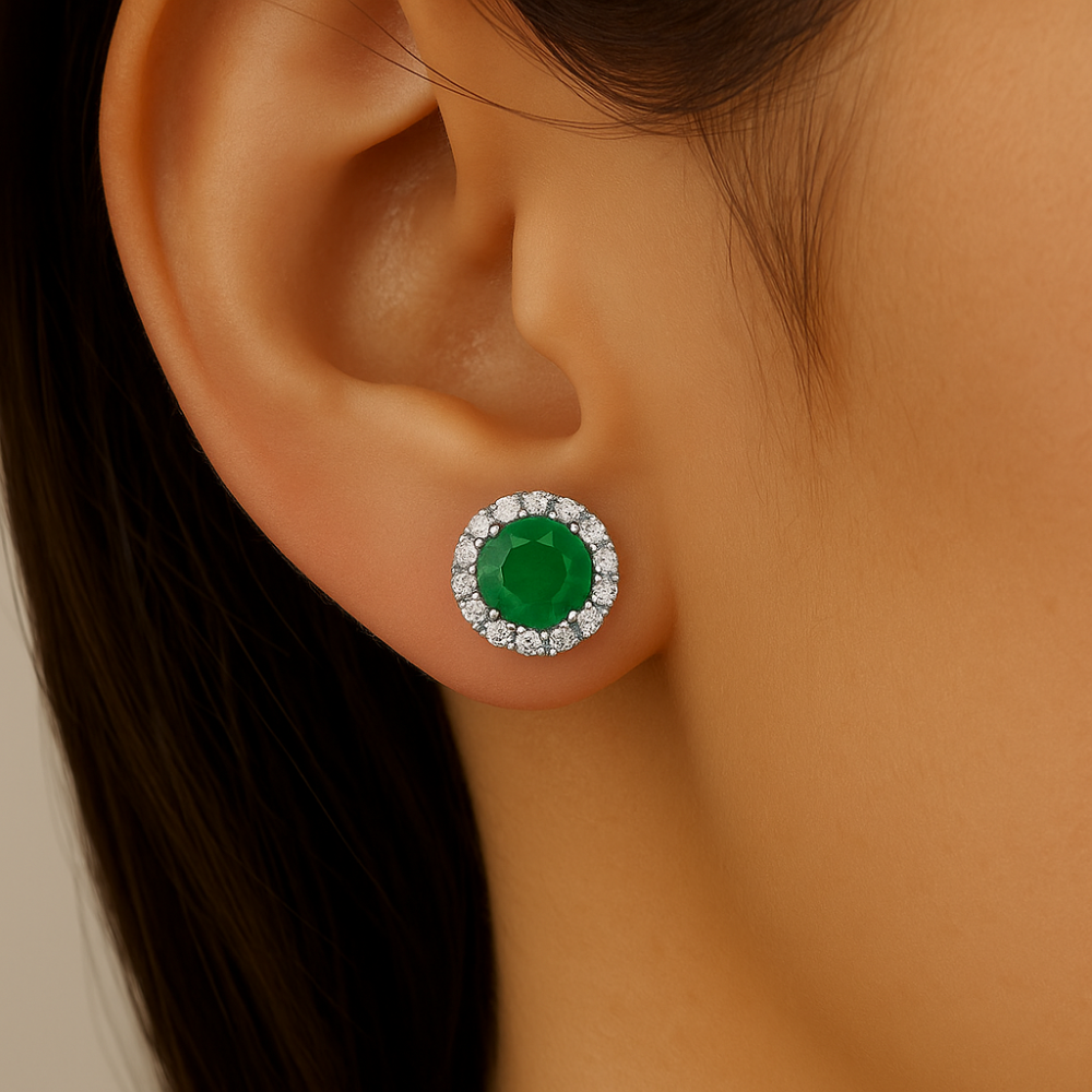 SPECIAL! .62ct G SI 14K White Gold Diamond & Emerald Gemstone Earrings