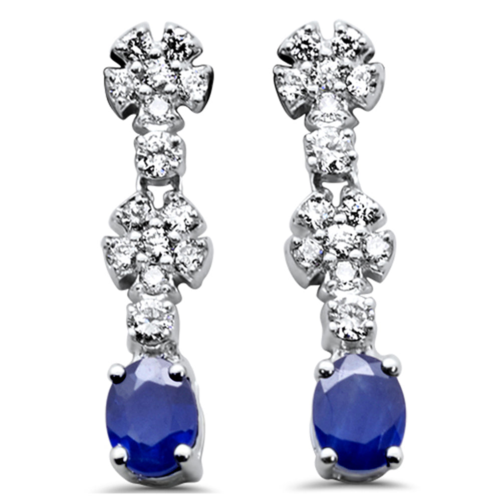 SPECIAL!.62ct G SI 14K White Gold Diamond & Blue Sapphire Gemstones Drop Earrings