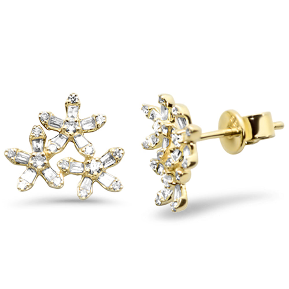 SPECIAL! .46ct G SI 14K Yellow Gold Round & Baguette Diamond Flower Earrings