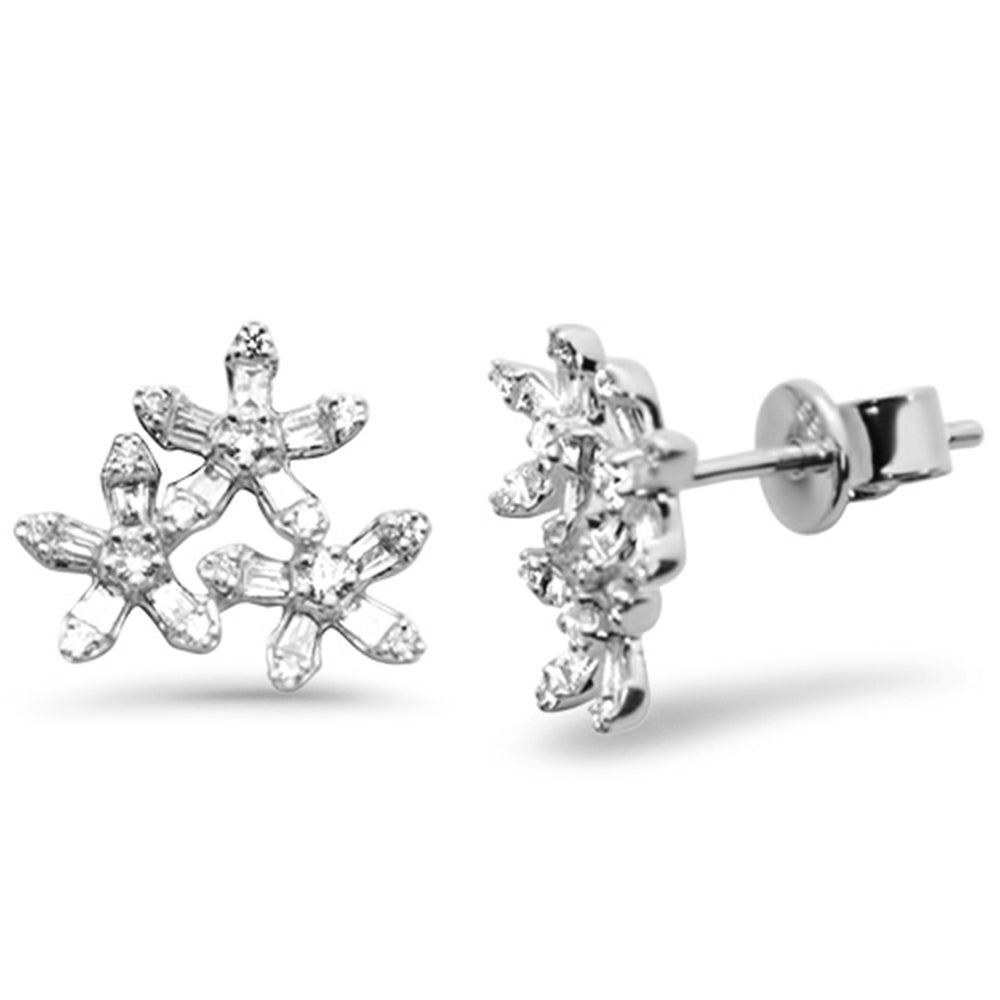 SPECIAL! .44ct G SI 14K White Gold Round & Baguette Diamond Flower Earrings