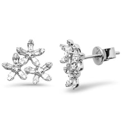 SPECIAL! .44ct G SI 14K White Gold Round & Baguette Diamond Flower Earrings