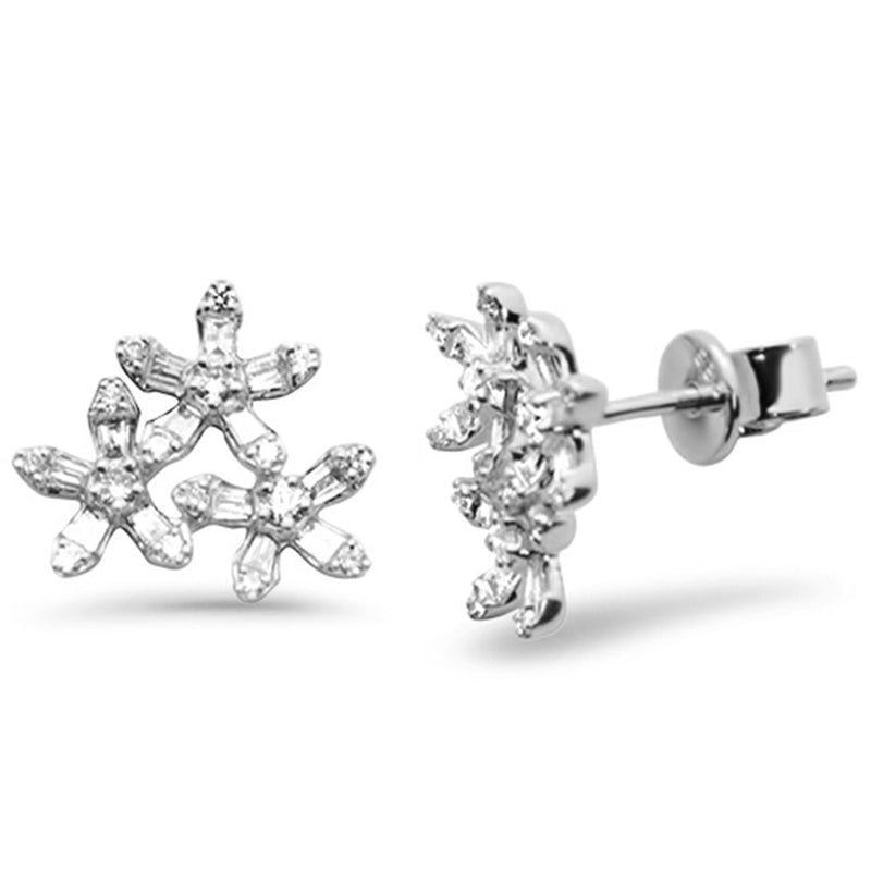 SPECIAL! .44ct G SI 14K White Gold Round & Baguette Diamond Flower Earrings