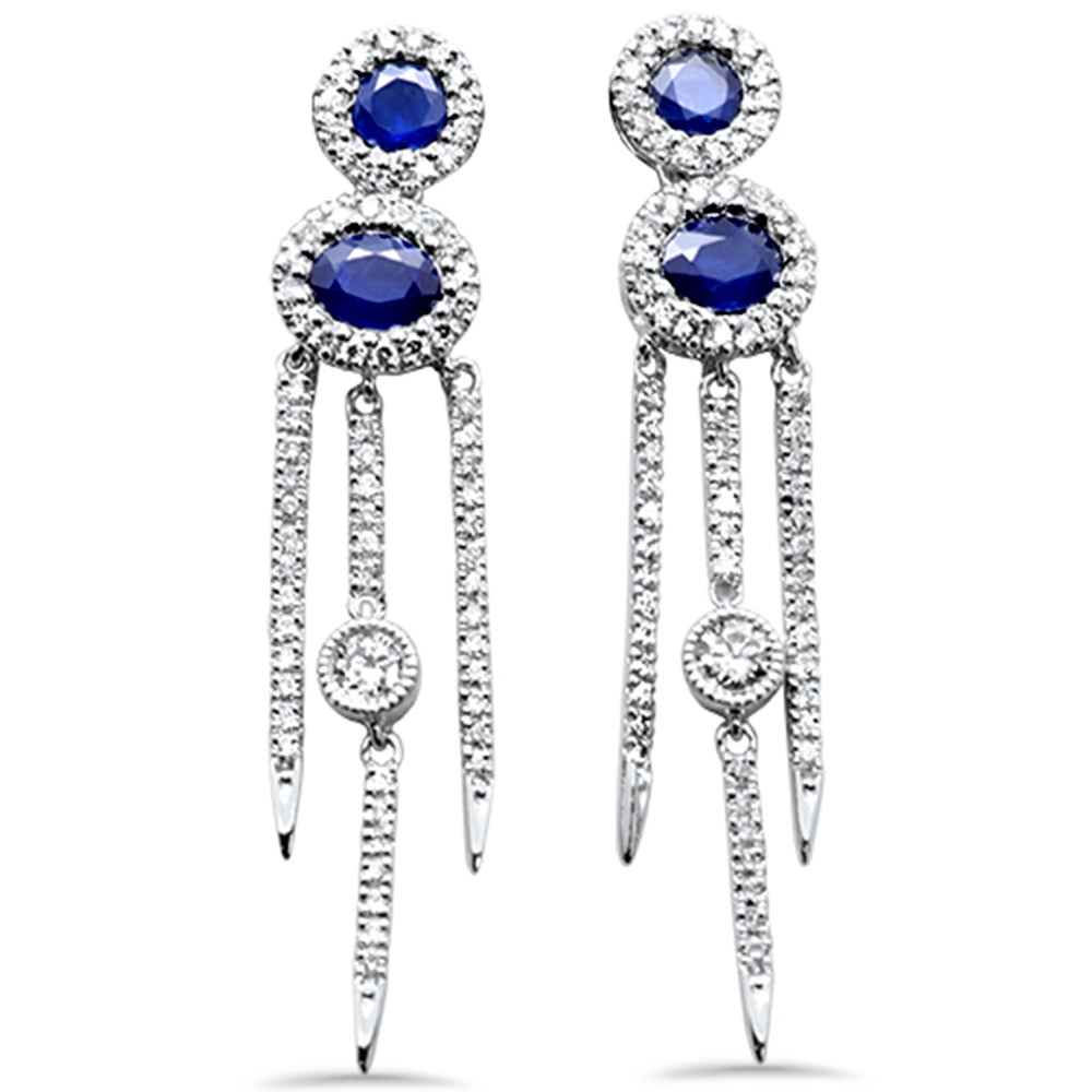 SPECIAL! 1.11ct G SI 14K White Gold Unique Diamond & Blue Sapphire Gemstones Drop Earrings