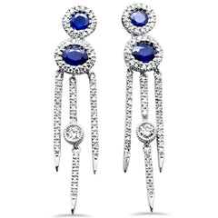 SPECIAL! 1.11ct G SI 14K White Gold Unique Diamond & Blue Sapphire Gemstones Drop Earrings