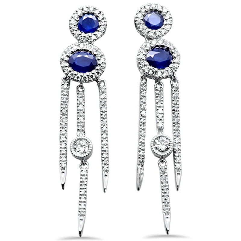 SPECIAL! 1.11ct G SI 14K White Gold Unique Diamond & Blue Sapphire Gemstones Drop Earrings