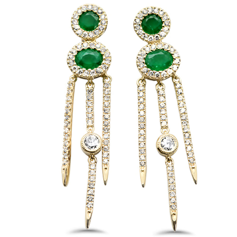 SPECIAL! .91ct G SI 14k Yellow Gold Unique Diamond & Emerald Gemstone Drop Earrings