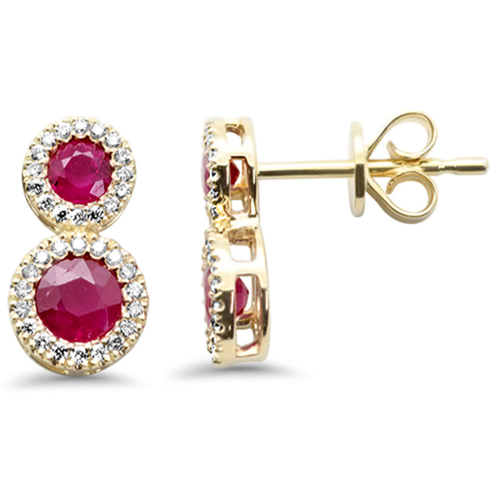 SPECIAL! 1.06ct G SI 14K Yellow Gold Diamond & Ruby Gemstone Drop Earrings