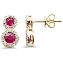 SPECIAL! 1.06ct G SI 14K Yellow Gold Diamond & Ruby Gemstone Drop Earrings