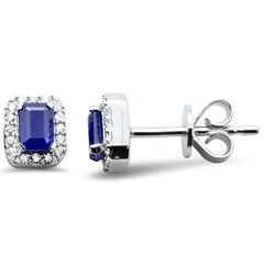 SPECIAL! .51ct G SI 14K White Gold Diamond & Blue Sapphire Gemstones Earrings