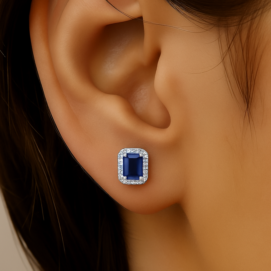 SPECIAL! .51ct G SI 14K White Gold Diamond & Blue Sapphire Gemstones Earrings