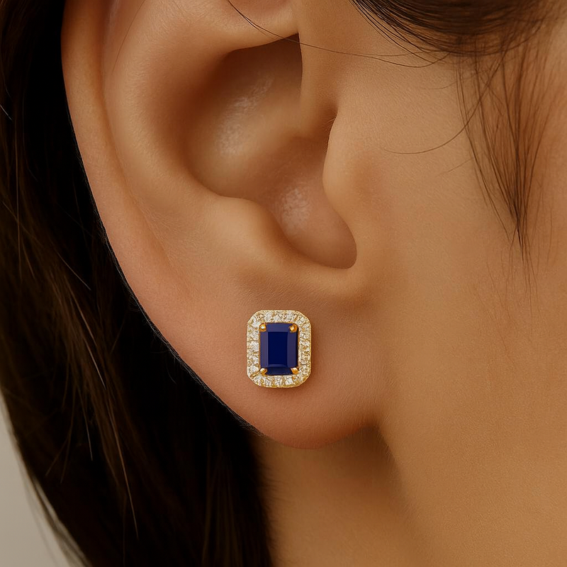 SPECIAL! .61ct G SI 14K Yellow Gold Diamond & Blue Sapphire Gemstones Earrings