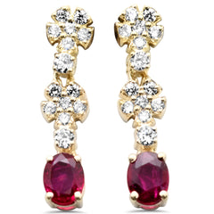 SPECIAL! .48ct G SI 14K Yellow Gold Diamond & Ruby Gemstones Drop Earrings