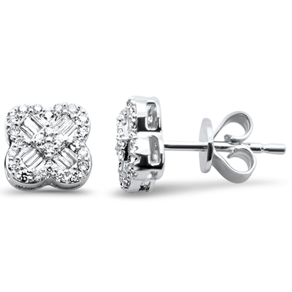 SPECIAL!.33ct G SI 14K White Gold Diamond Round & Baguette Clover Earrings