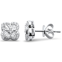 SPECIAL!.33ct G SI 14K White Gold Diamond Round & Baguette Clover Earrings