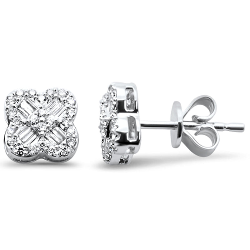 SPECIAL!.33ct G SI 14K White Gold Diamond Round & Baguette Clover Earrings