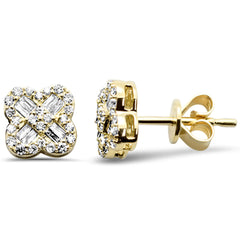 SPECIAL! .34ct G SI 14K Yellow Gold Round & Baguette Diamond Clover Earrings