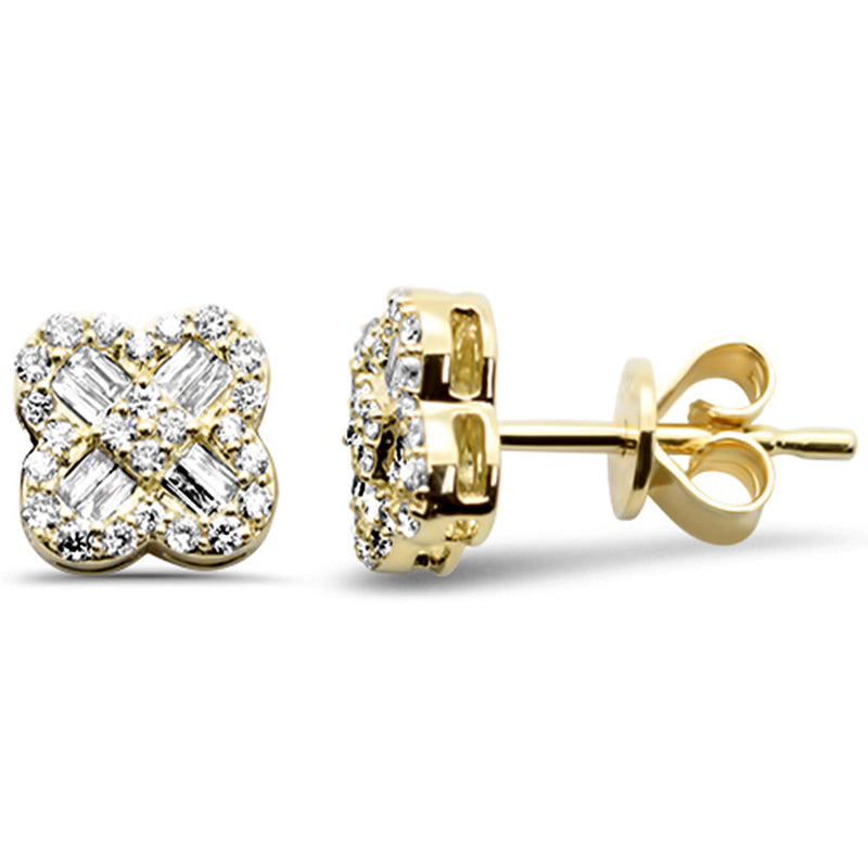 SPECIAL! .34ct G SI 14K Yellow Gold Round & Baguette Diamond Clover Earrings