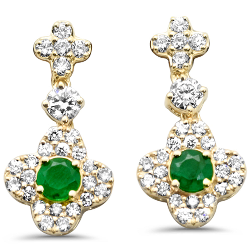 SPECIAL! .62ct G SI 14K Yellow Gold Diamond & Emerald Gemstone Drop Earrings