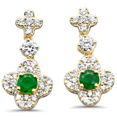 SPECIAL! .62ct G SI 14K Yellow Gold Diamond & Emerald Gemstone Drop Earrings