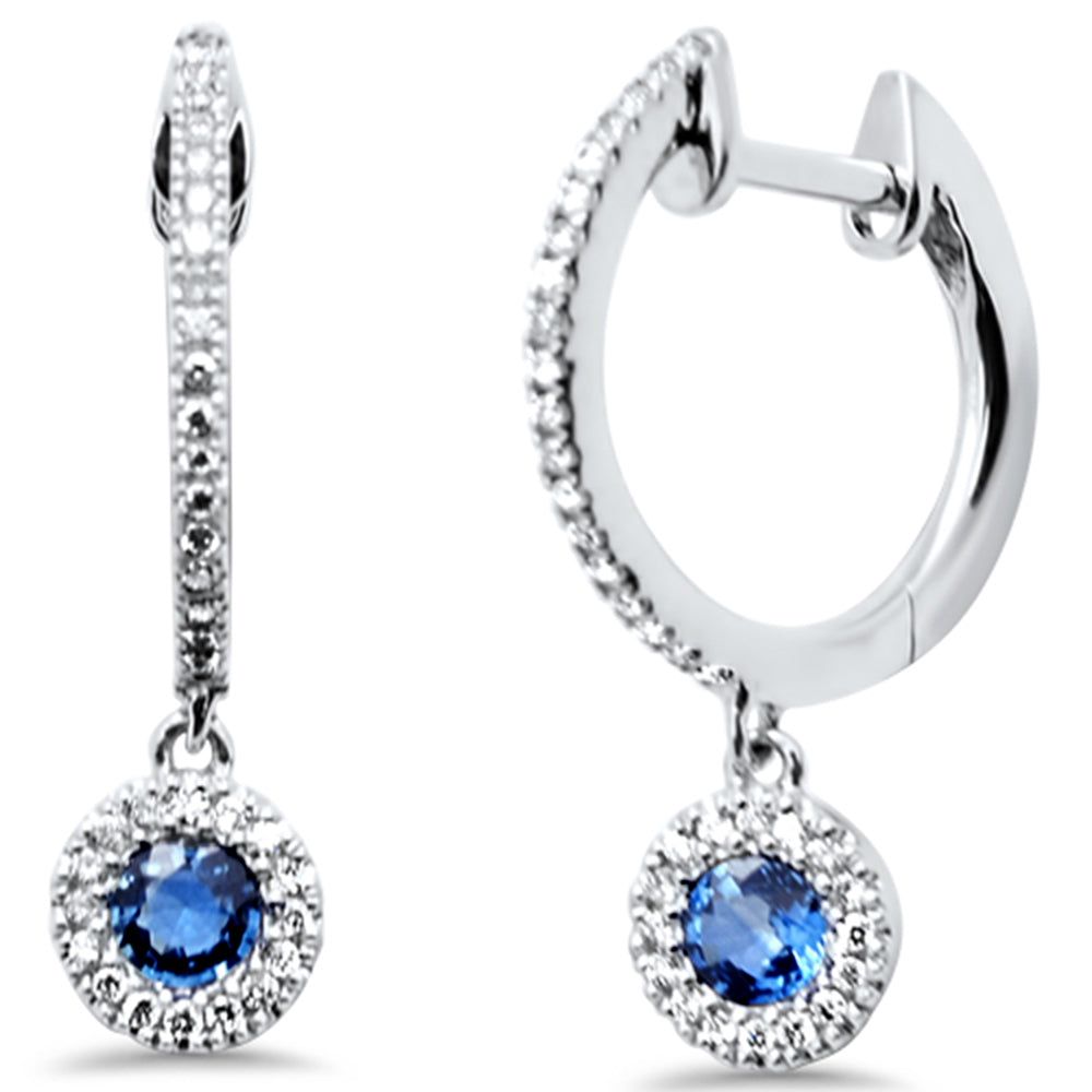 SPECIAL! .39ct G SI 14K White Gold Diamond & Blue Sapphire Gemstones Dangling Hoop Earrings