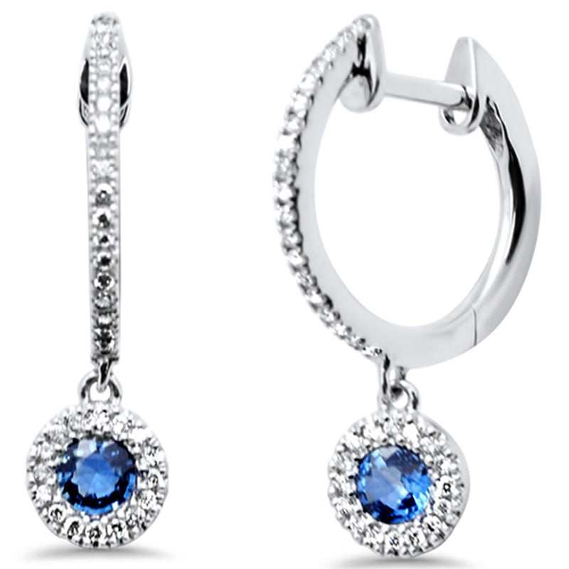 SPECIAL! .39ct G SI 14K White Gold Diamond & Blue Sapphire Gemstones Dangling Hoop Earrings