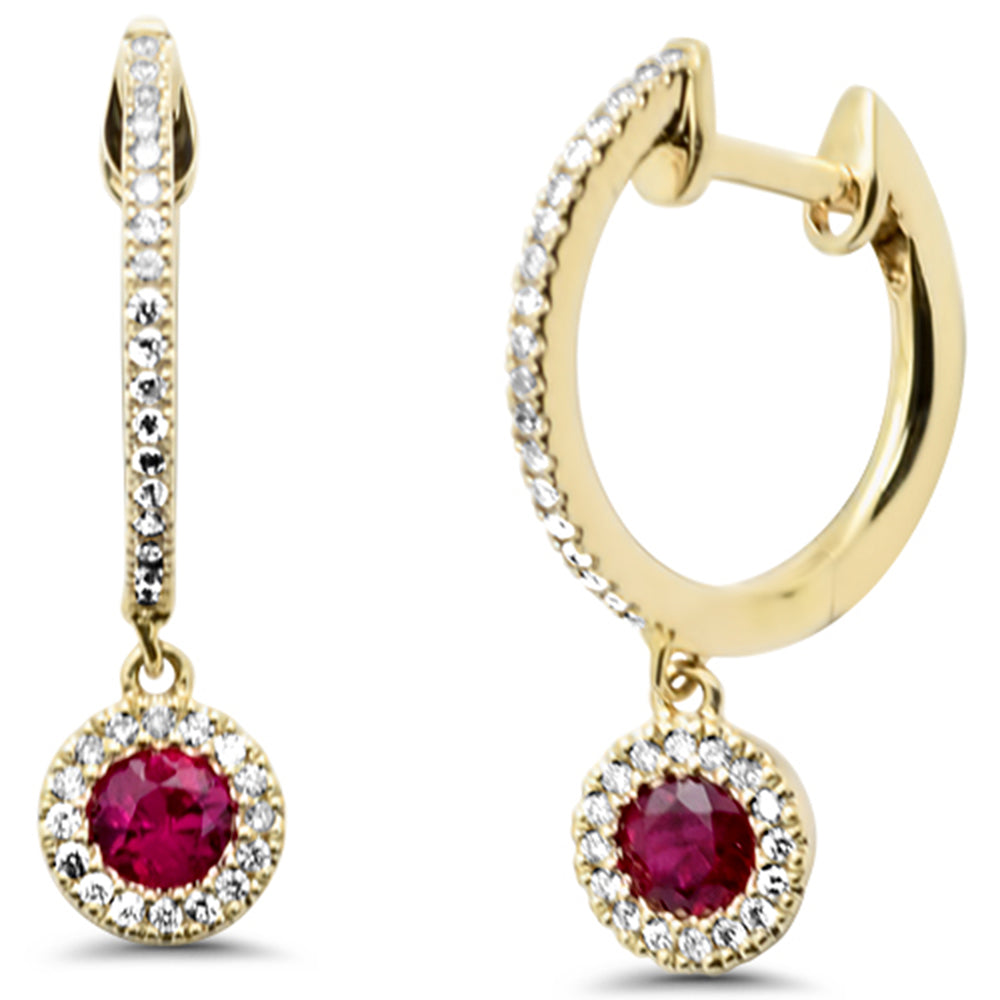 SPECIAL! .43ct G SI 14K Yellow Gold Diamond & Ruby Gemstone Dangling Hoop Earrings